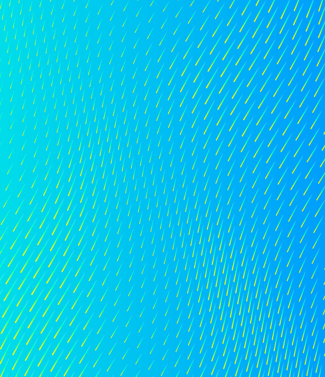 A digital rendering of many small yellow-green lines, repeated at varying angles on a cyan background. The many small lines create a visual affect of waves or movement.